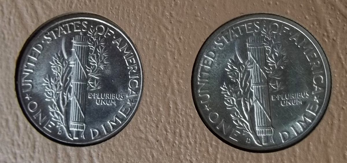 1945-D-Mercury-Dime-...-Small-And-Large-Mint-Marks